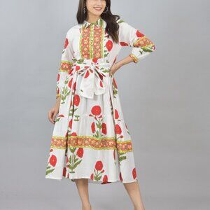 BRAND NEW Hand Block Printed Dress Summer Midi Dress Cotton Floral Dress